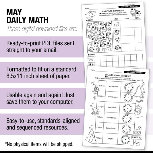 Printable Second Grade May Daily Math