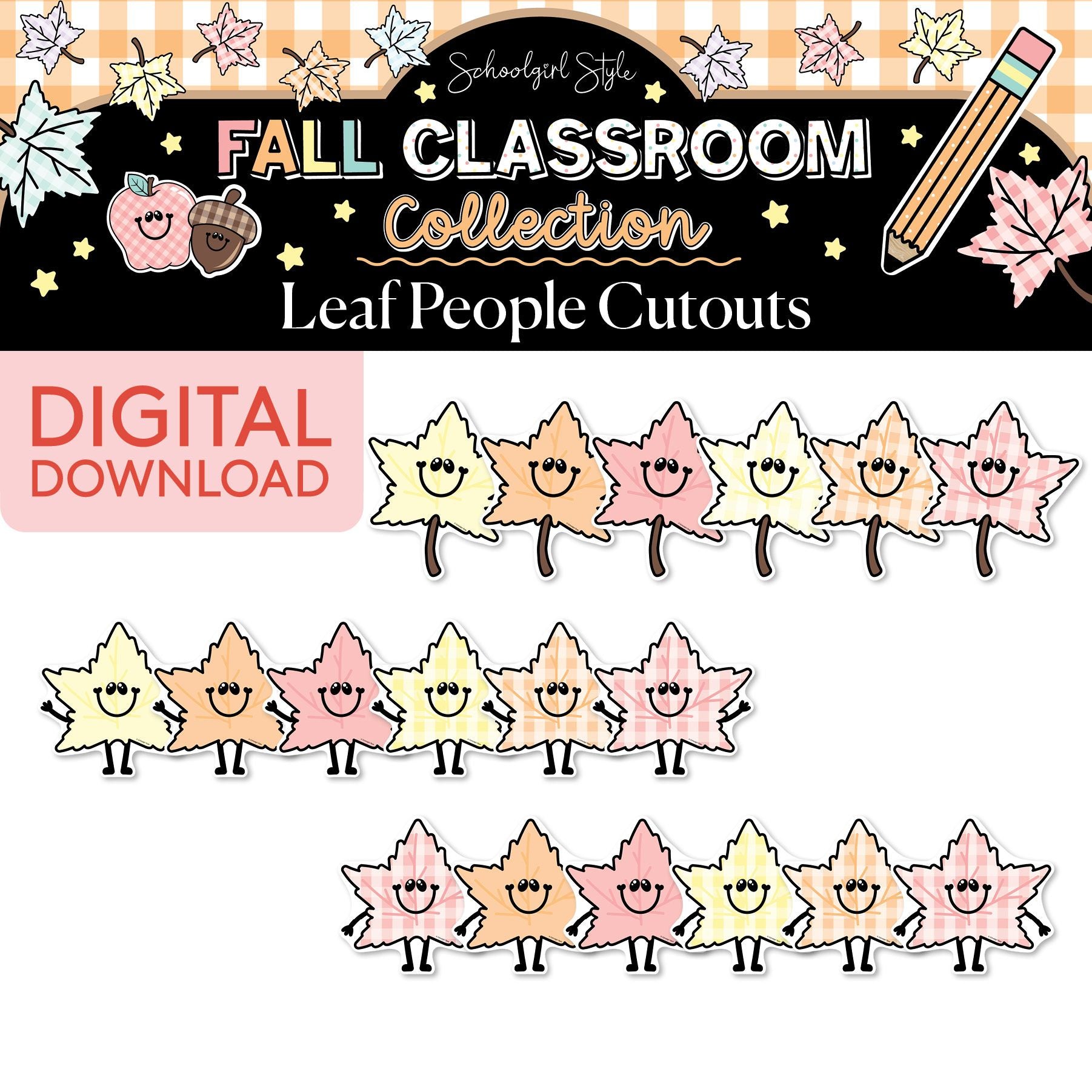 Printable Pastel Fall Leaf People Cutouts