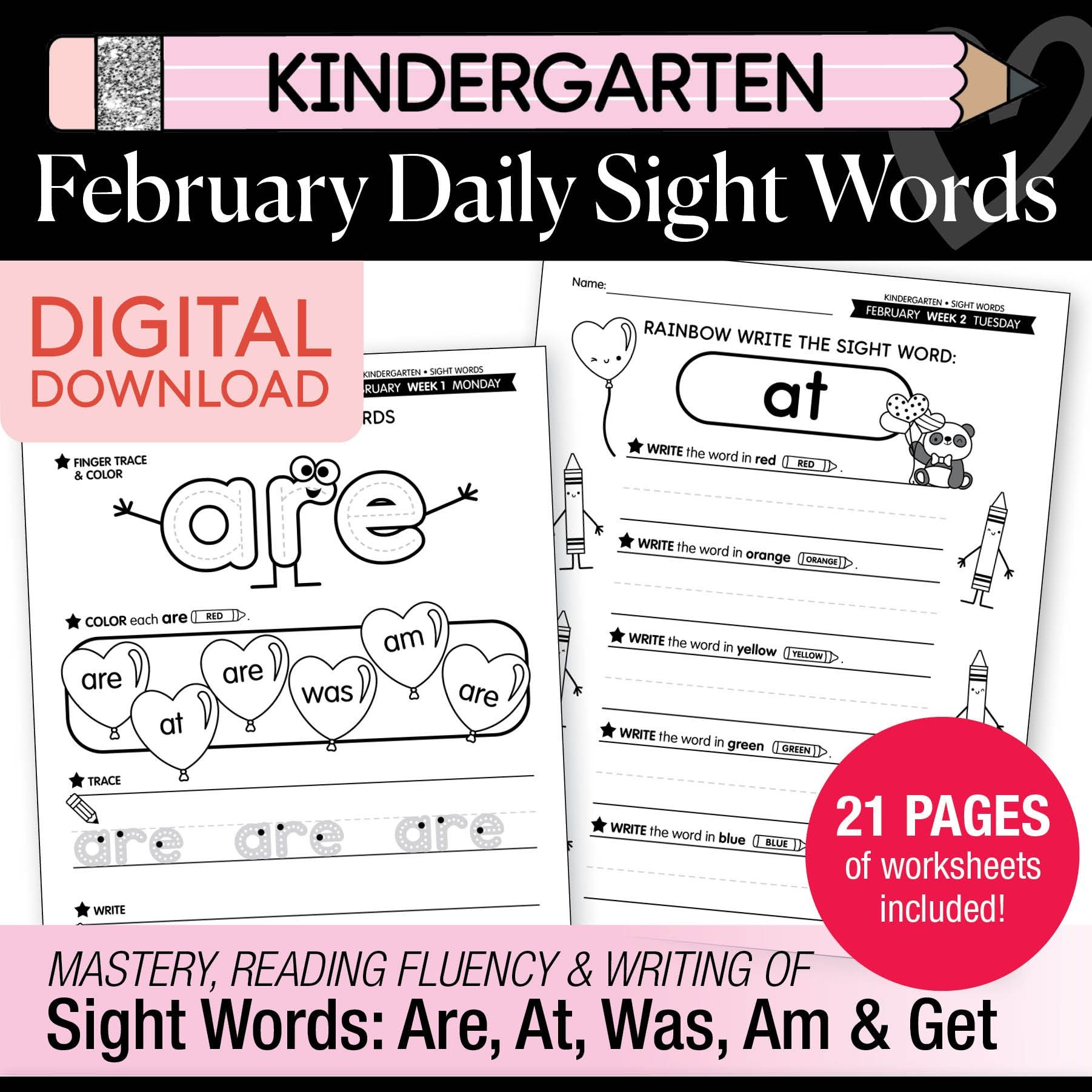 Printable Kindergarten February Daily Sight Words