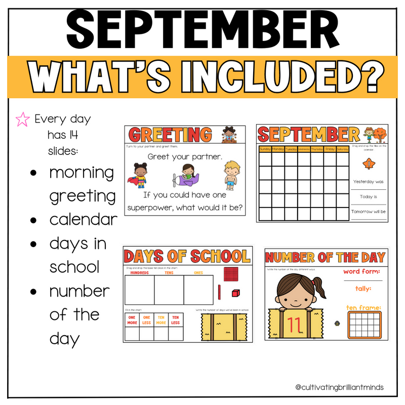 September Morning Meeting Slides | Digital Slides| Back to School |Google Slides