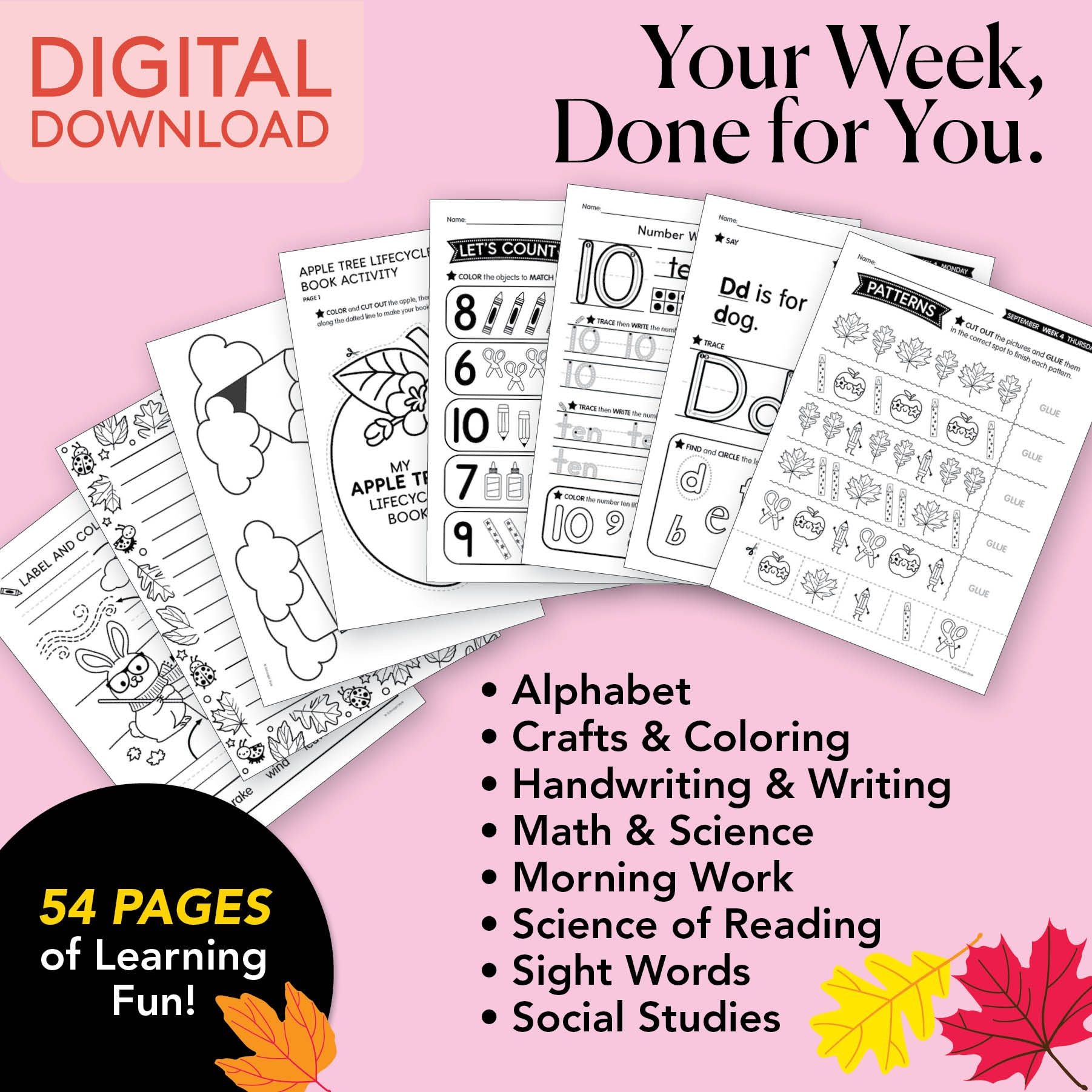 Printable Kindergarten September Week 4 Resources