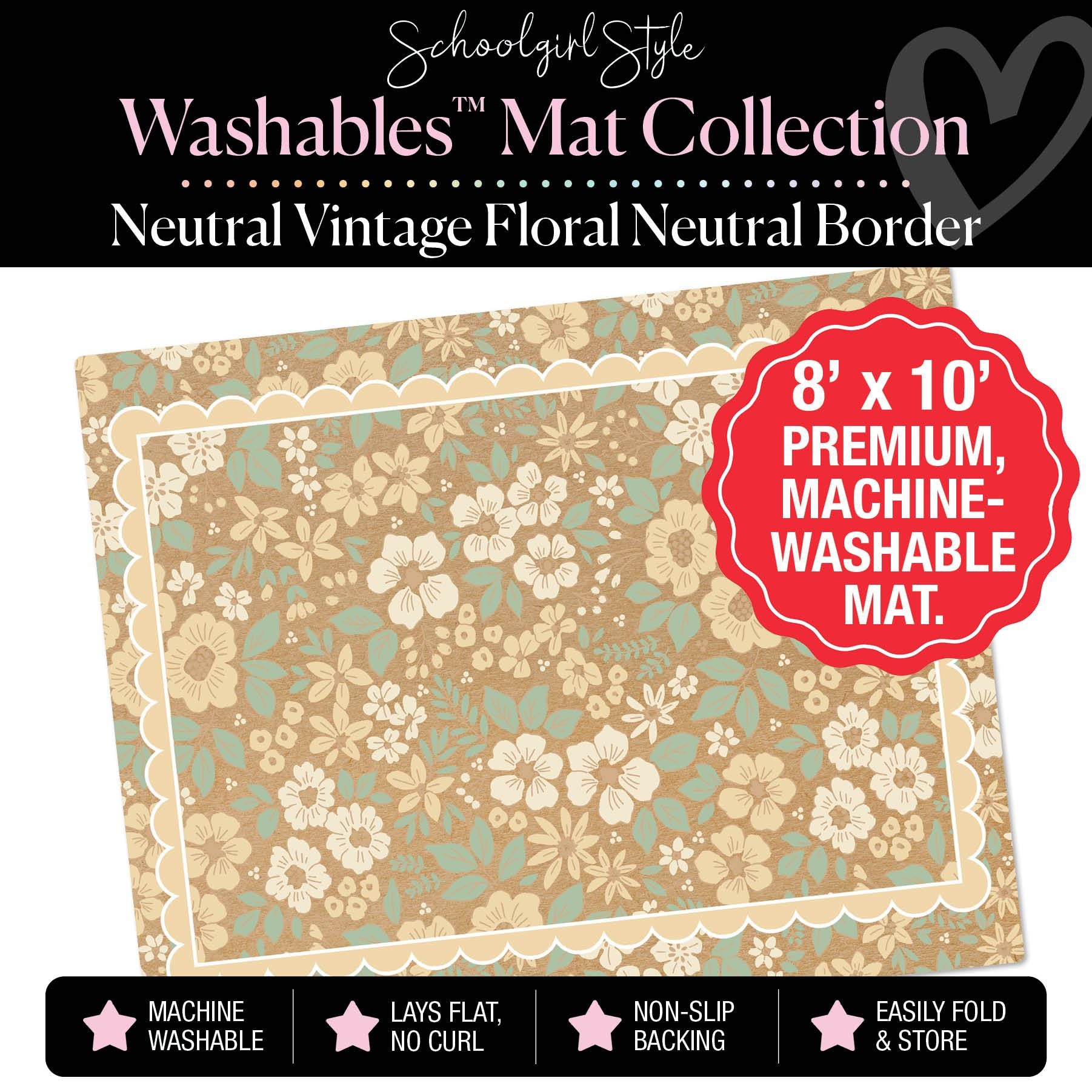 Neutral Vintage Floral Neutral Border Classroom Mat by Schoolgirl Style