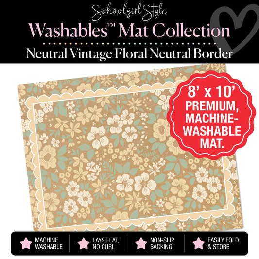 Neutral Vintage Floral Neutral Border Classroom Mat by Schoolgirl Style