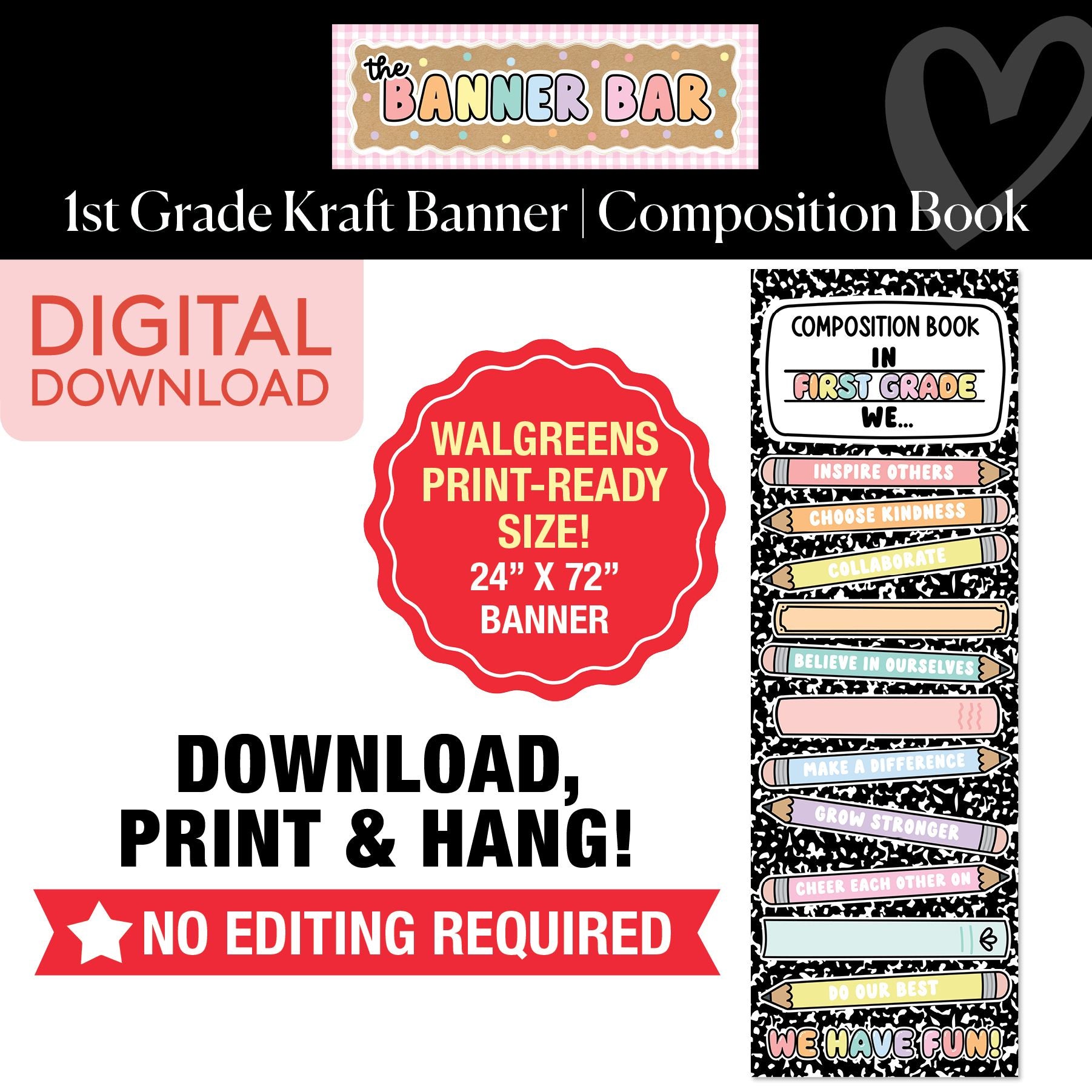 First Grade Pencil Composition Notebook Walgreens Ready Kraft Style Vertical Banner