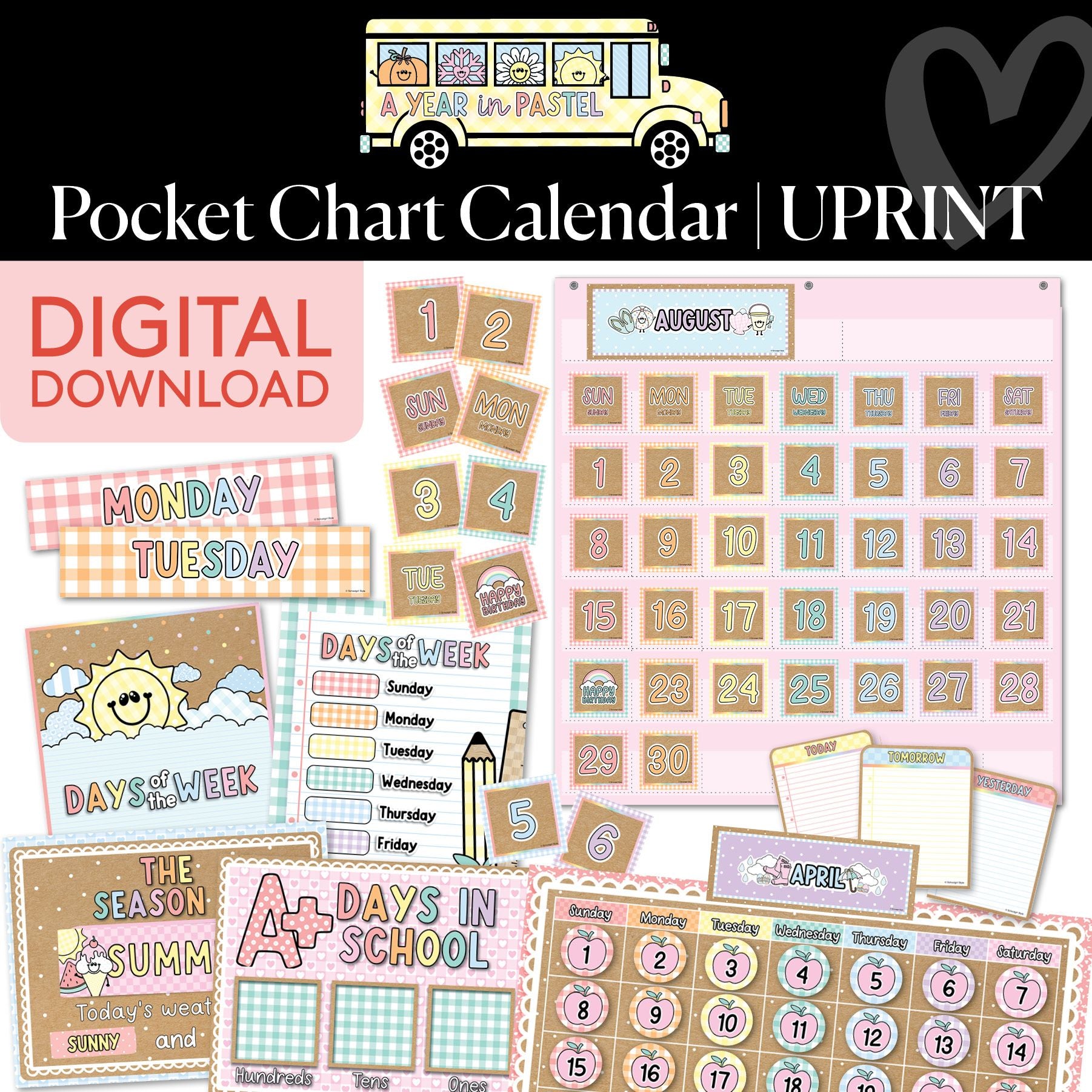 Printable Pocket Chart Calendar | A Year In Pastel