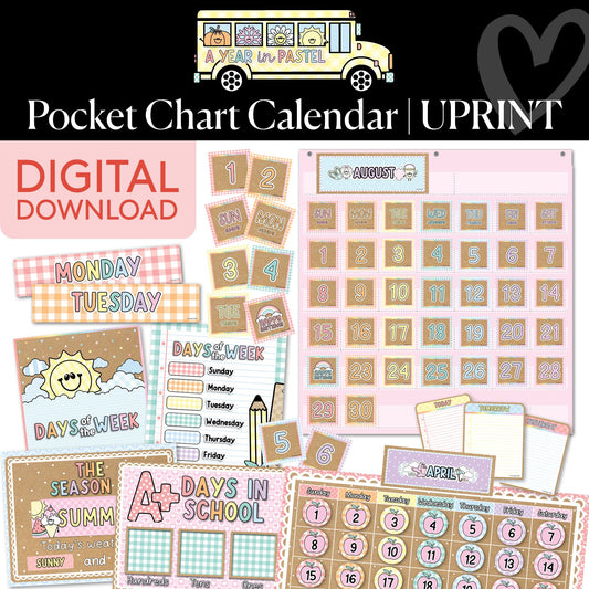 Printable Pocket Chart Calendar | A Year In Pastel