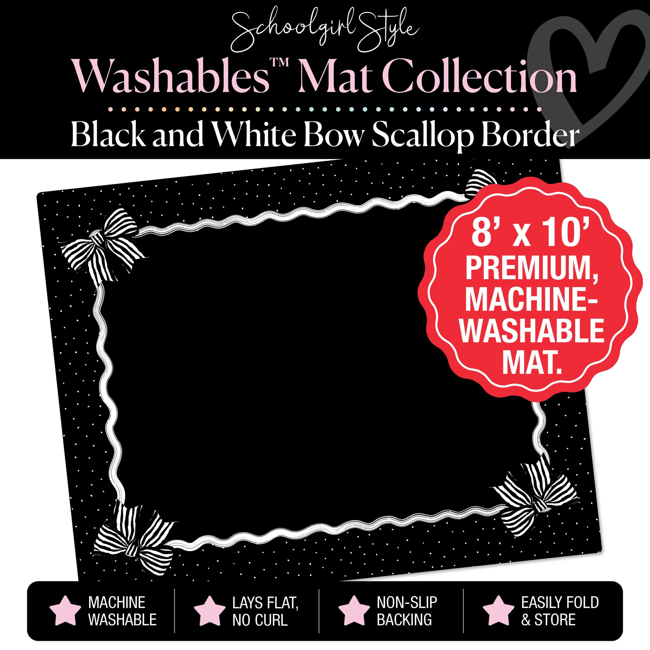 Black and White Bow Scallop Border with Tiny Dots Classroom Mat by Schoolgirl Style