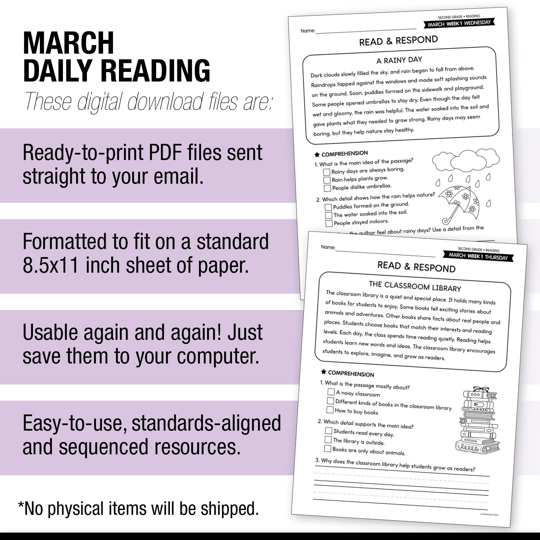 Printable Second Grade March Daily Reading