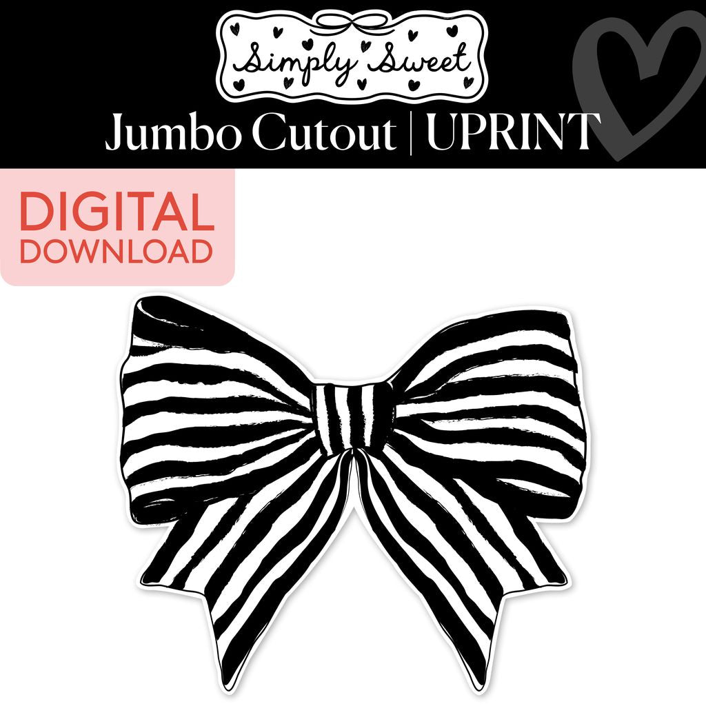 Printable Classic Black and White Striped Bow Jumbo Cutout | Simply Sweet