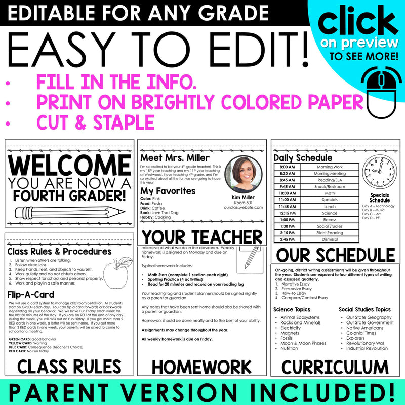 Back to School EDITABLE Letter Flipbook | Meet the Teacher Template | Open House