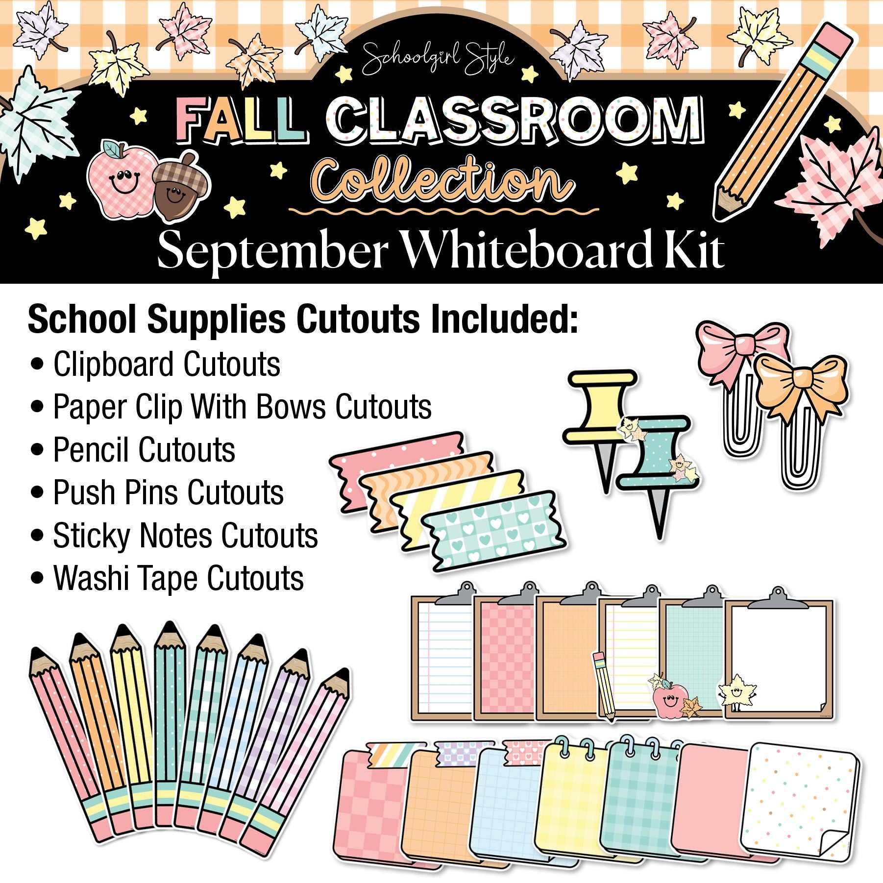 Printable Pastel Fall September Whiteboard Kit