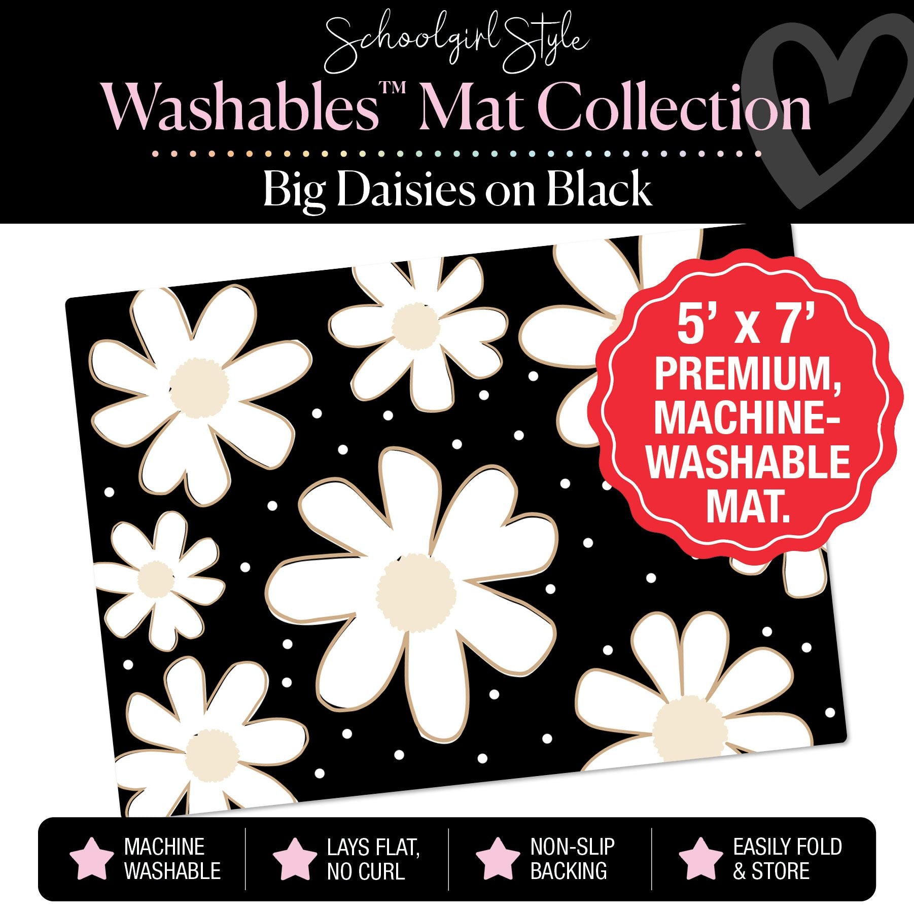 Bright Days Daisies on Black Classroom Mat by Schoolgirl Style