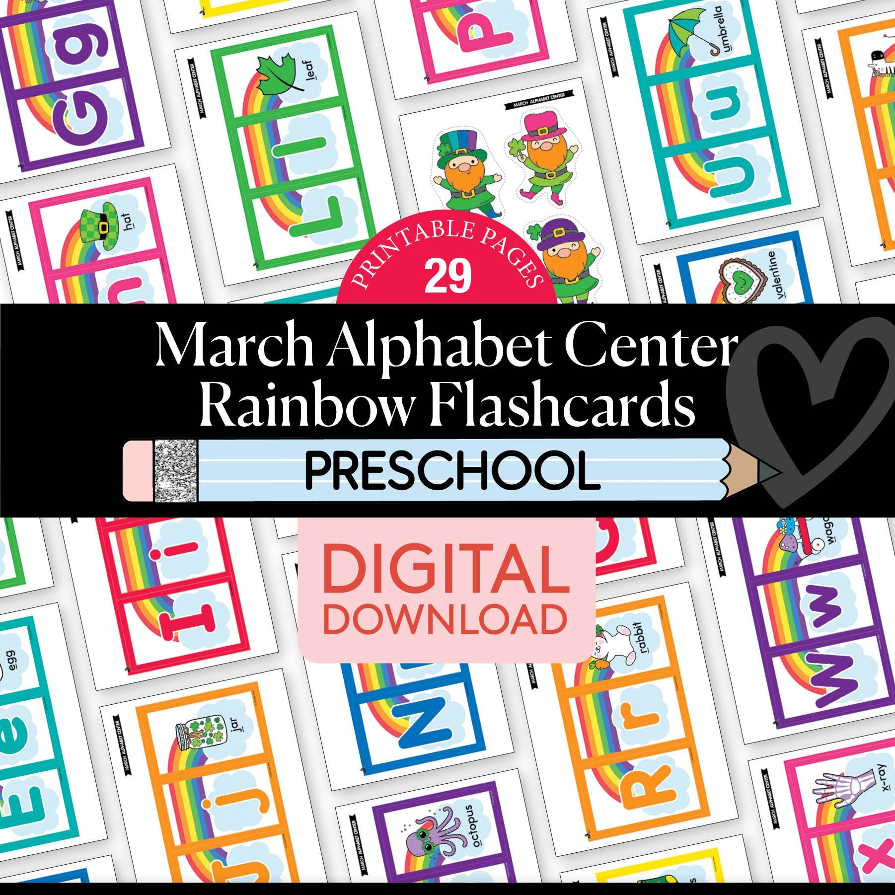 Printable Preschool March Rainbow Flashcards Alphabet Center