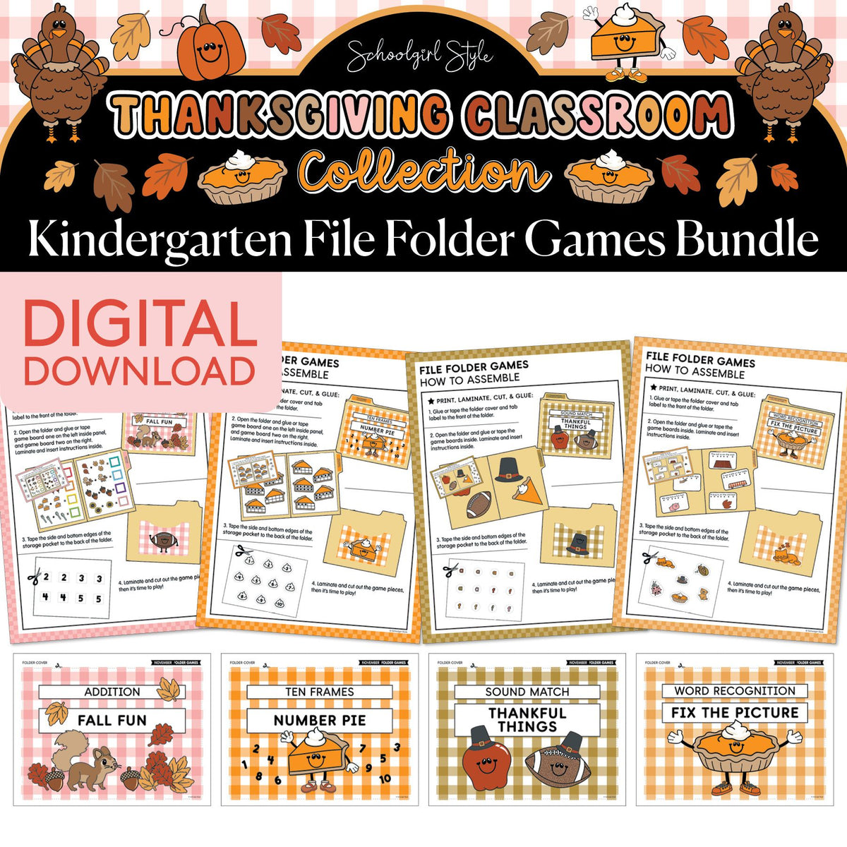 Printable Thanksgiving November Kindergarten File Folder Games | 90s Teacher