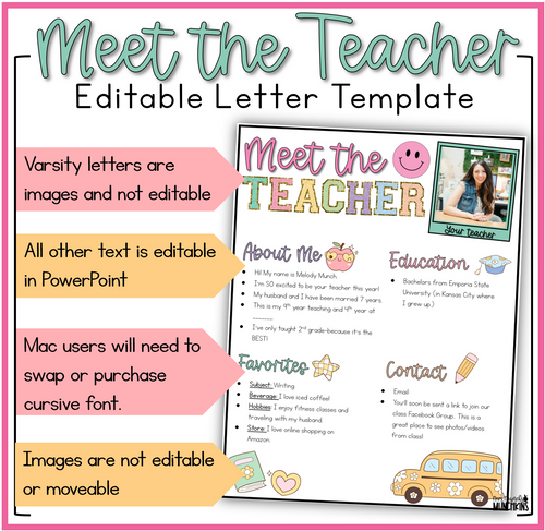 Meet the Teacher Varsity Letters Pastel Colors Editable PowerPoint Templates Spanish and English