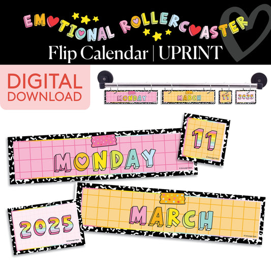 Printable Rainbow Pastel Classroom Flip Calendar | Emotional Rollercoaster