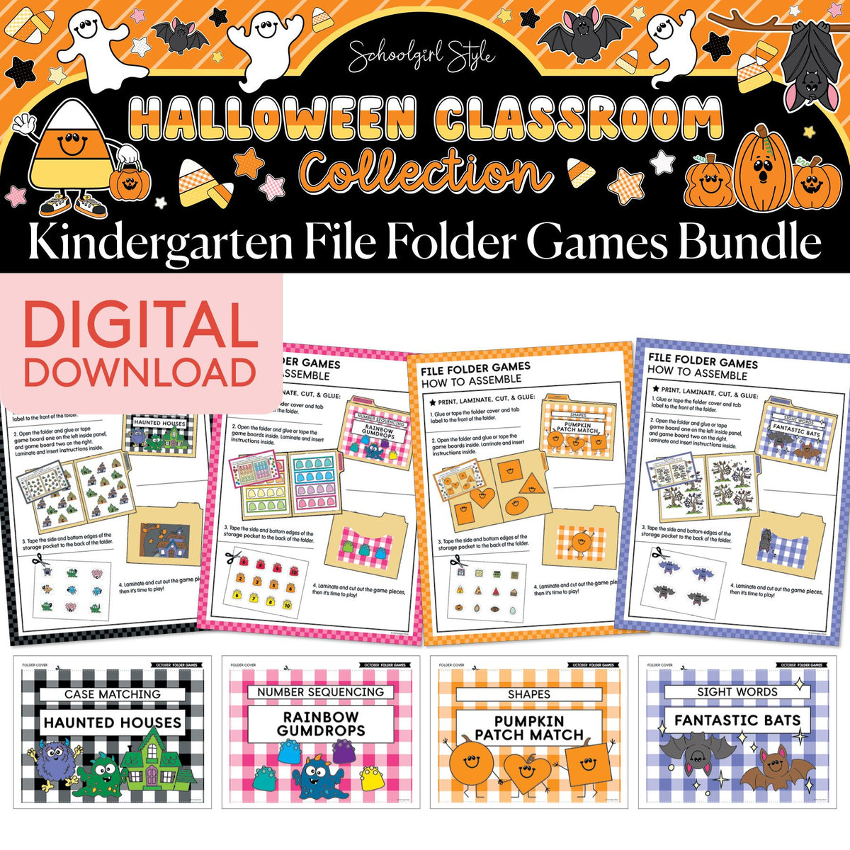 Printable Halloween October Kindergarten File Folder Games | 90s Teacher