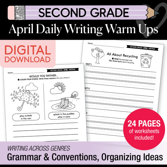 Printable Second Grade April Daily Writing Warm Ups