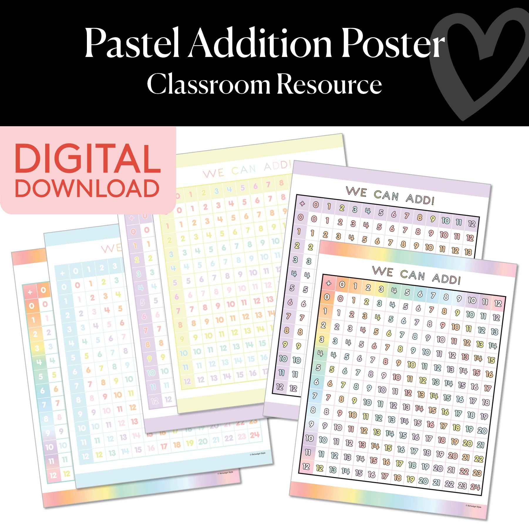 Printable Pastel Addition Poster