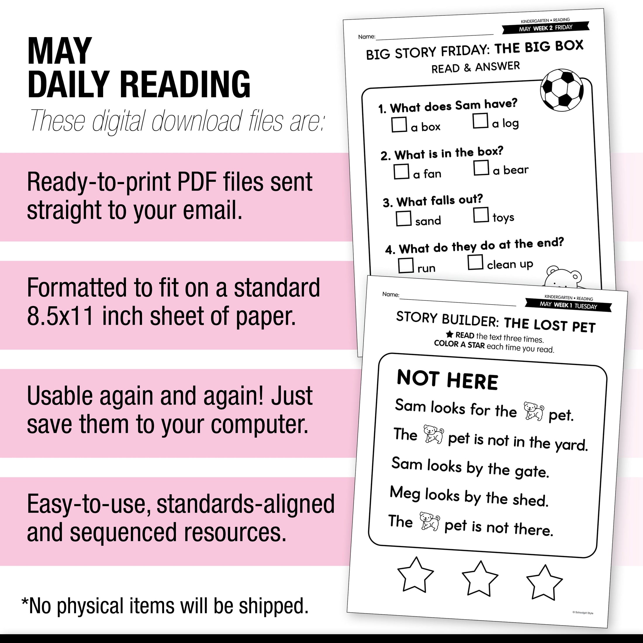 Printable Kindergarten May Daily Reading