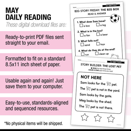 Printable Kindergarten May Daily Reading
