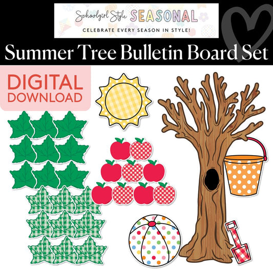 Printable Retro Summer Tree Bulletin Board Set | 90s Teacher