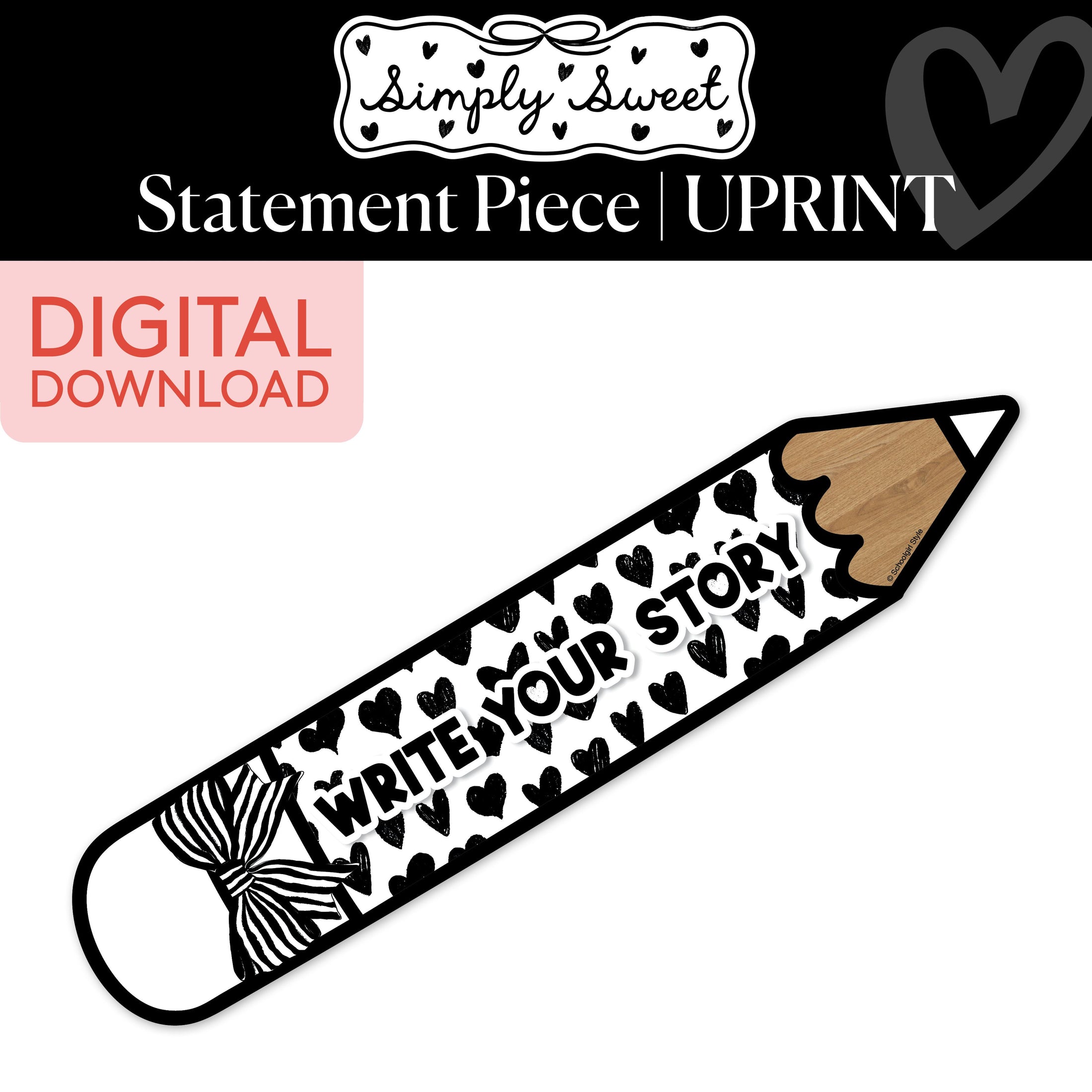 Printable Classic Black and White Pencil Statement Piece | Simply Sweet