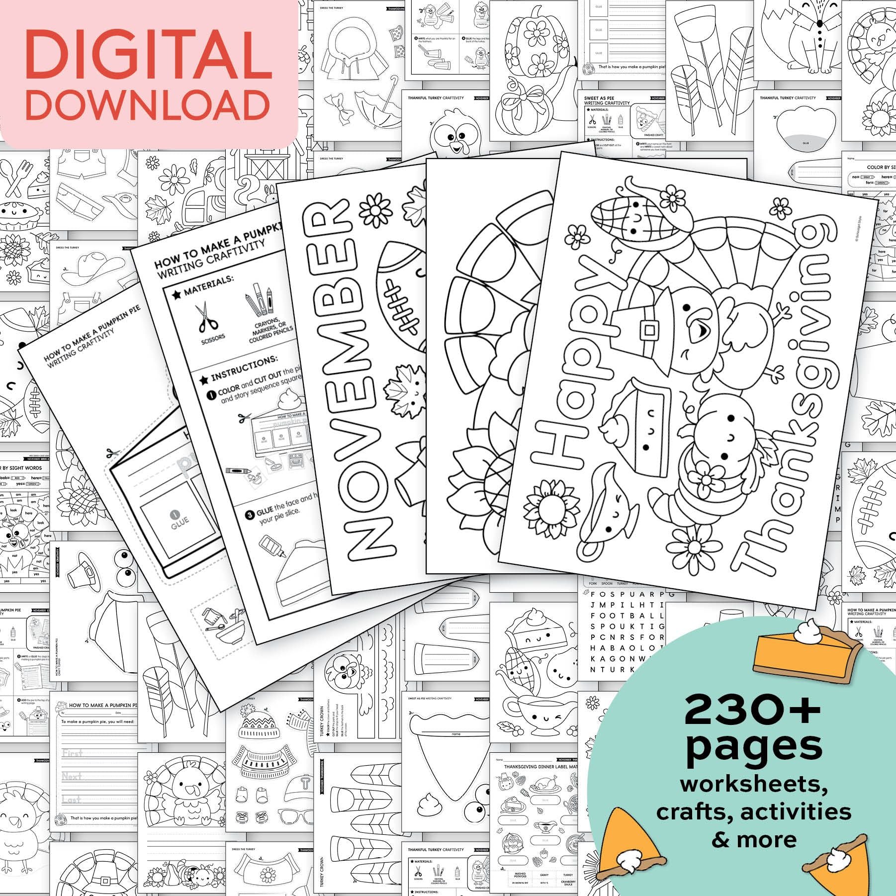 Printable First Grade November Thematic Unit Bundle