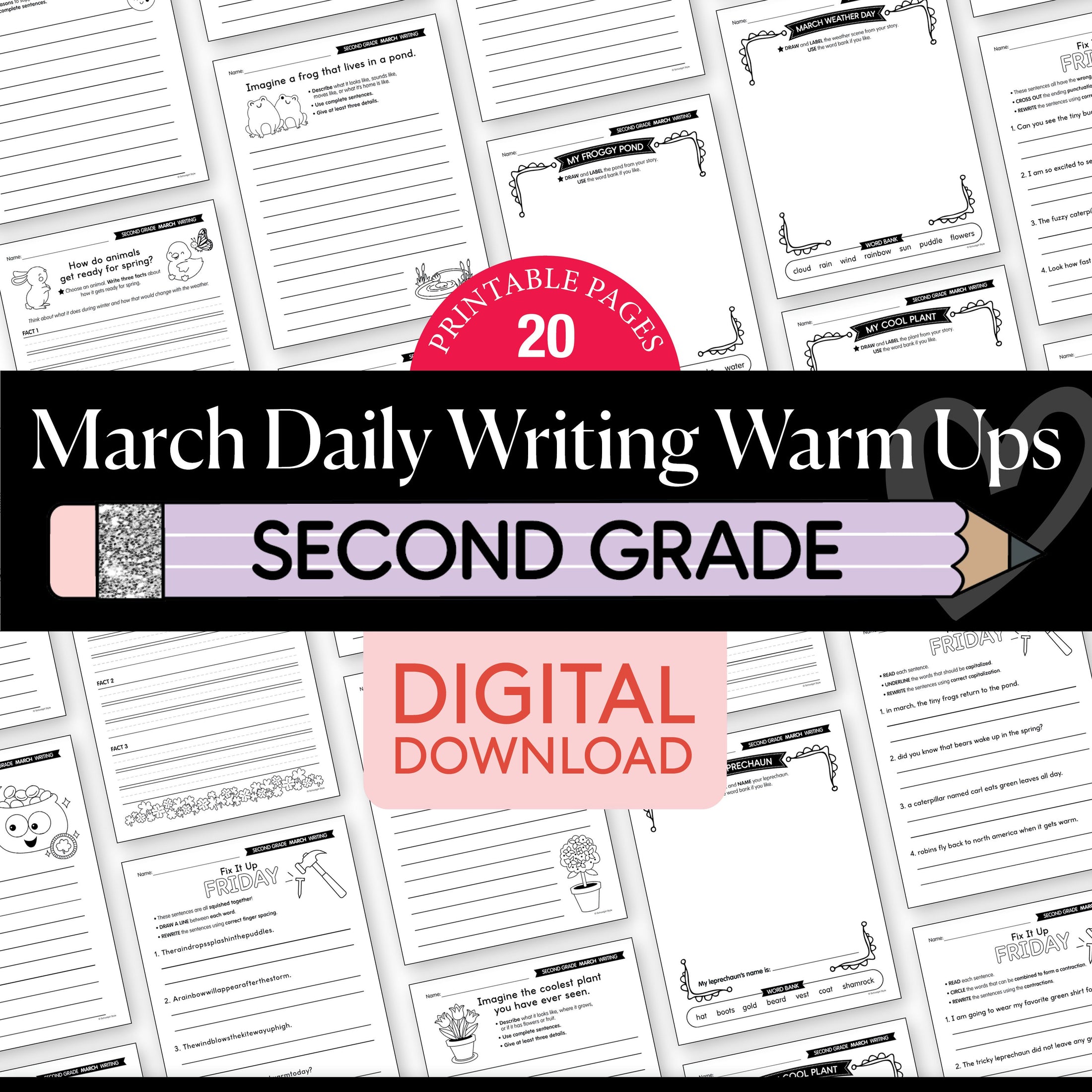 Printable Second Grade March Daily Writing Warm Ups