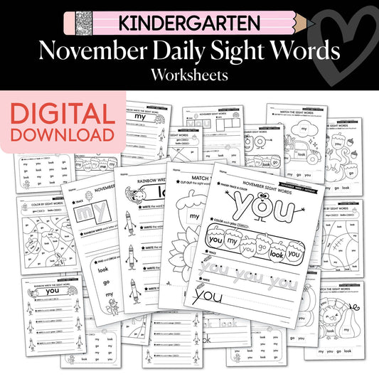 Printable Kindergarten November Daily Sight Words