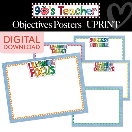 Printable Retro Editable Objectives Posters | 90s Teacher