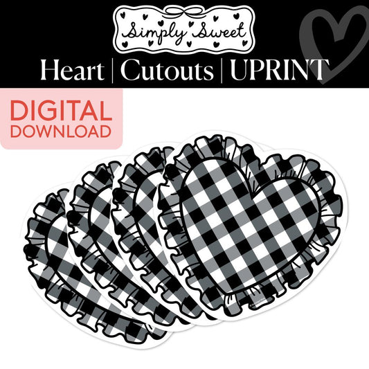 Printable Classic Black and White Gingham Hearts Cutouts | Simply Sweet