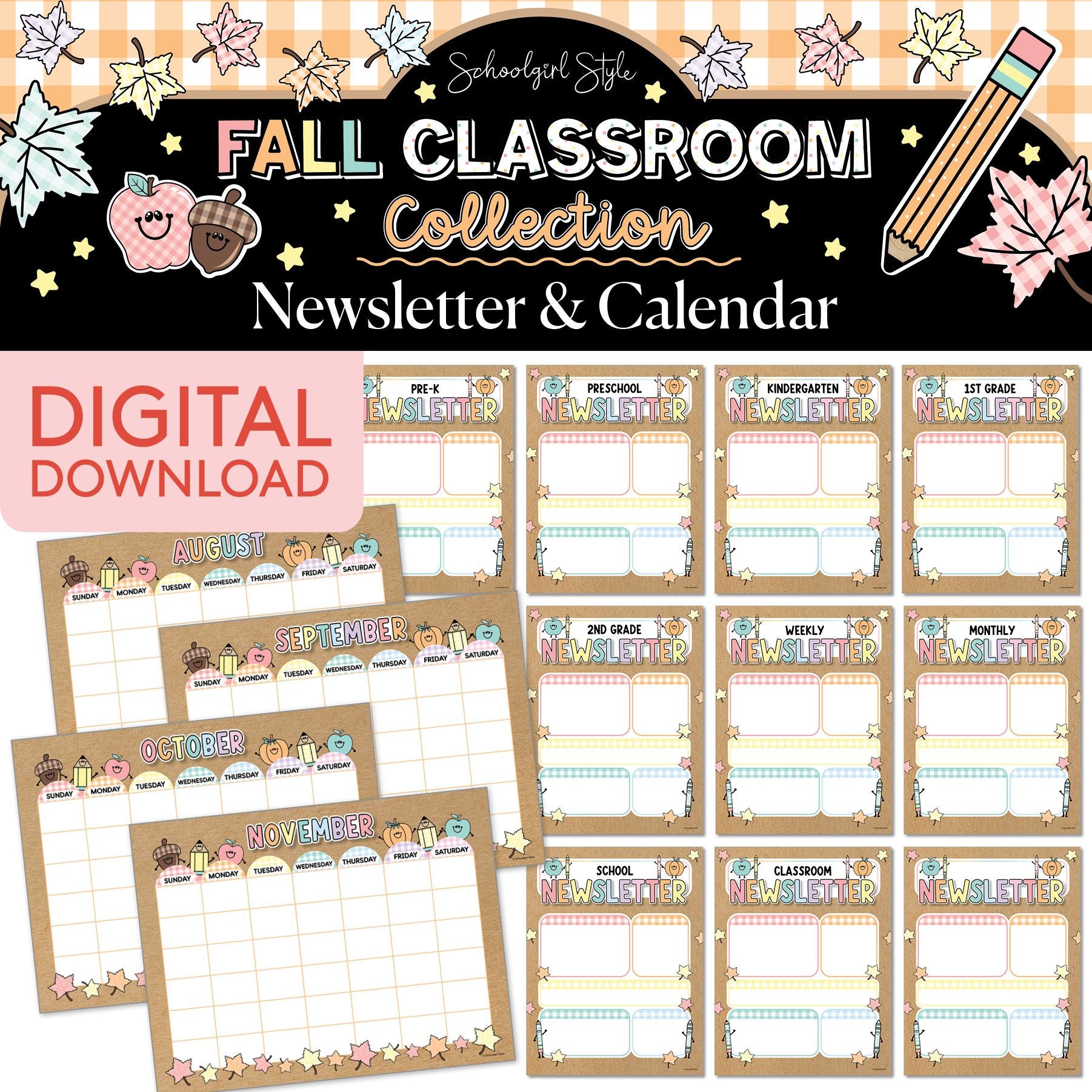 Printable Pastel Fall Calendar and Newsletters