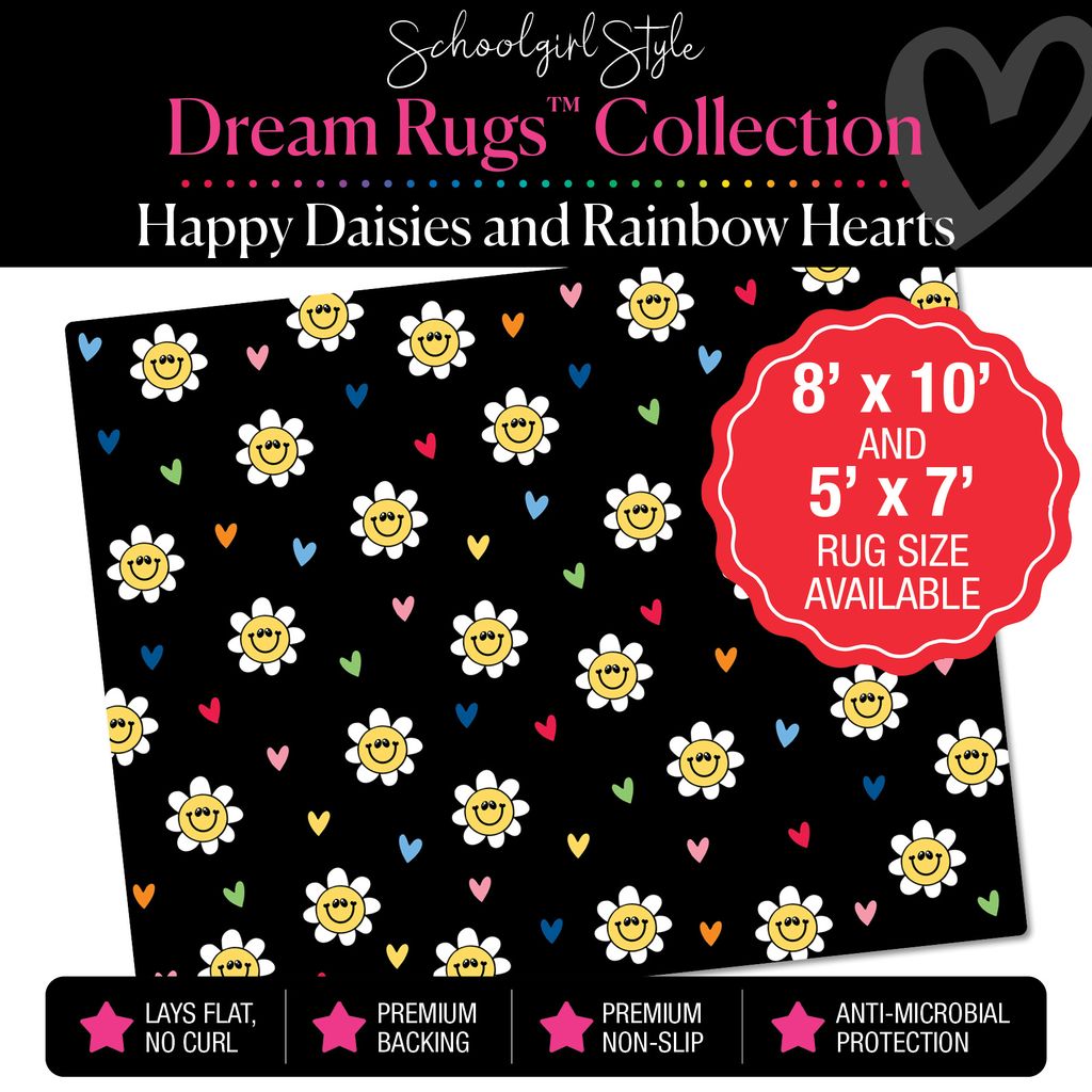 Happy Daisies and Tiny Rainbow Hearts Classroom Rug by Schoolgirl Style