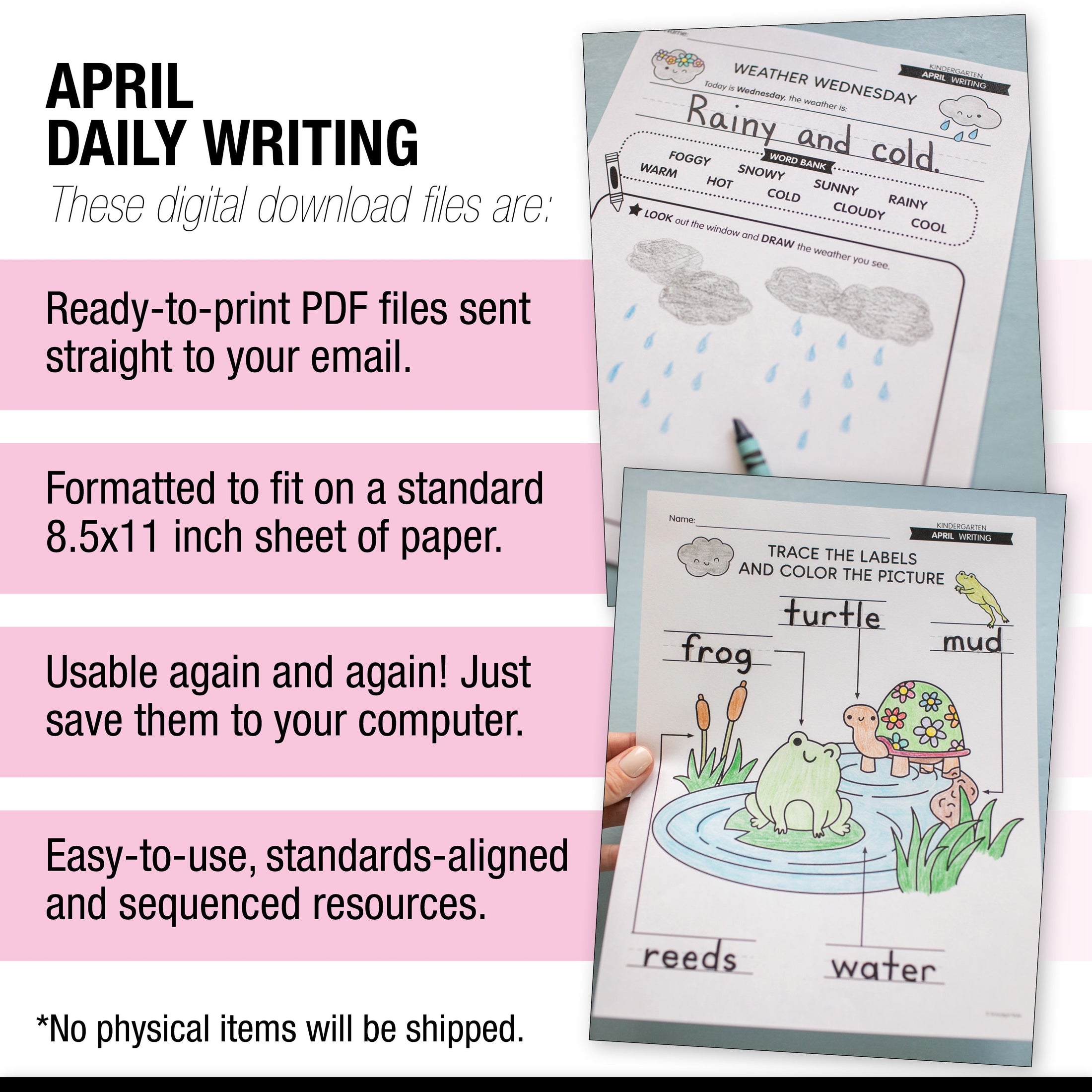 Printable Kindergarten April Daily Writing