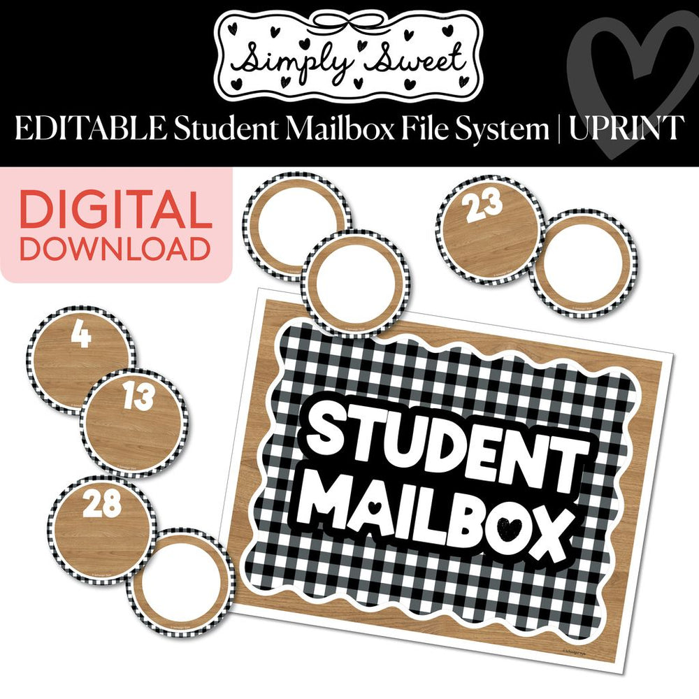 Printable Classic Black and White Editable Student Mailbox File System | Simply Sweet