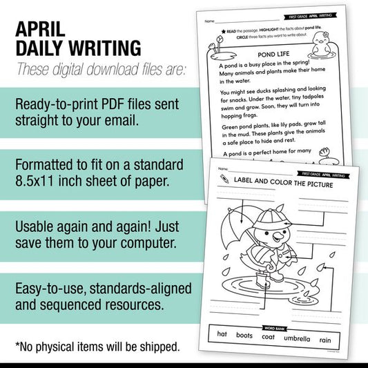 Printable First Grade April Daily Writing