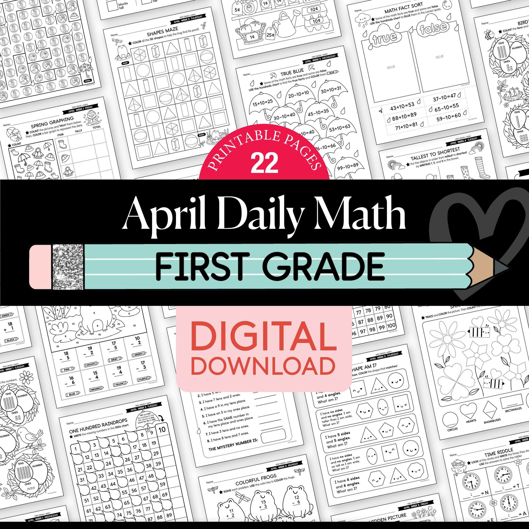 Printable First Grade April Daily Math