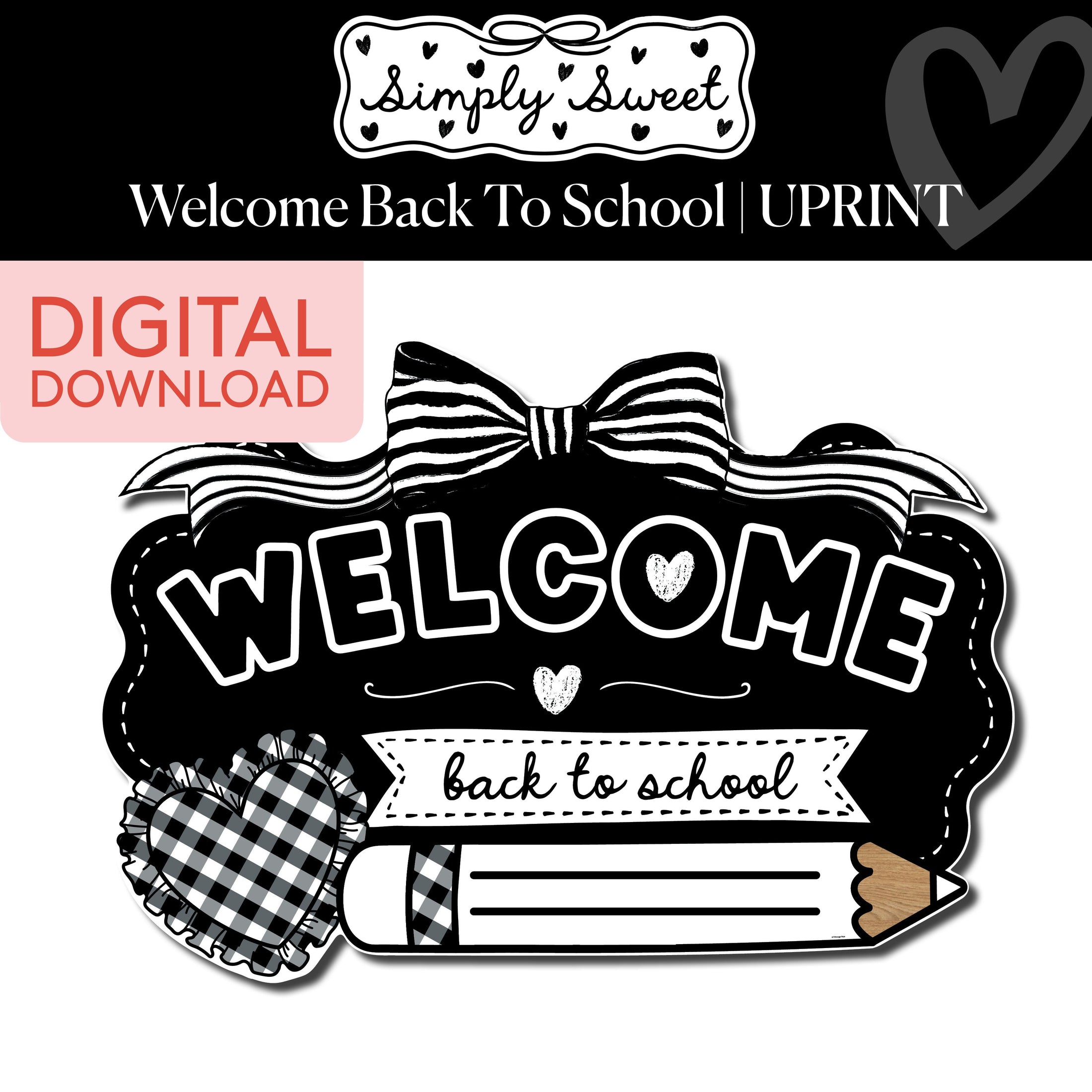 Printable Classic Black and White Welcome Bulletin Board Set | Simply Sweet