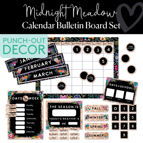 midnight meadow floral calendar bulletin board set