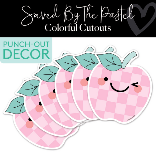 pastel pink checkered apple classroom cut outs