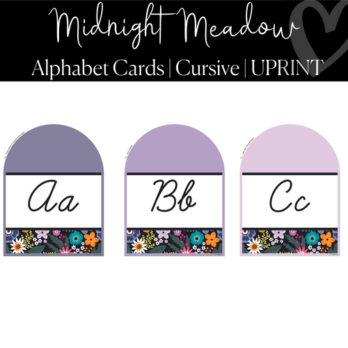 Cursive Alphabet Cards Floral Classroom Decor Midnight Meadow by UPRINT