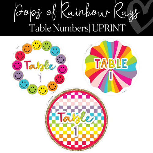 Table Numbers Rainbow Pops of Rainbow Rays by UPRINT
