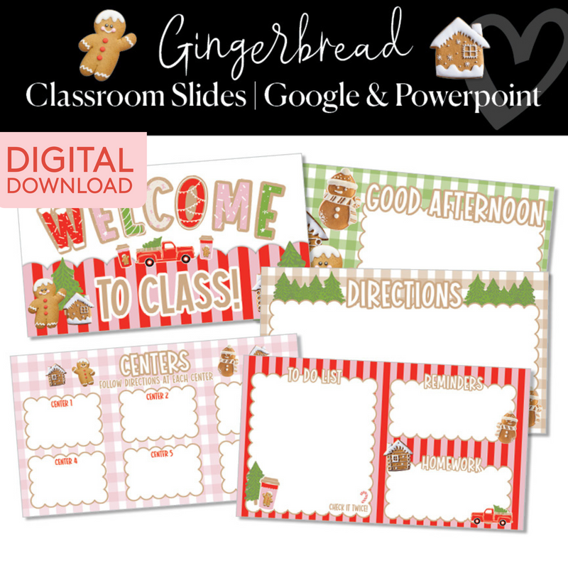 Google Classroom Slides | Gingerbread | Printable Classroom Decor | Schoolgirl Style