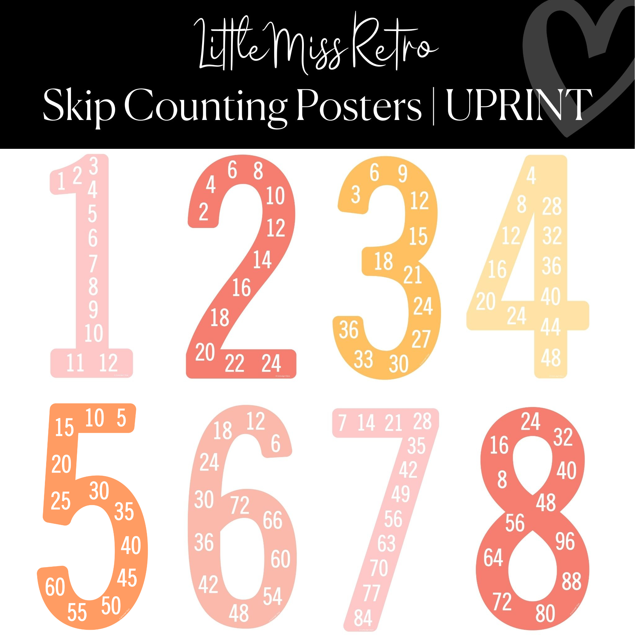 Numbers png retro typography printable