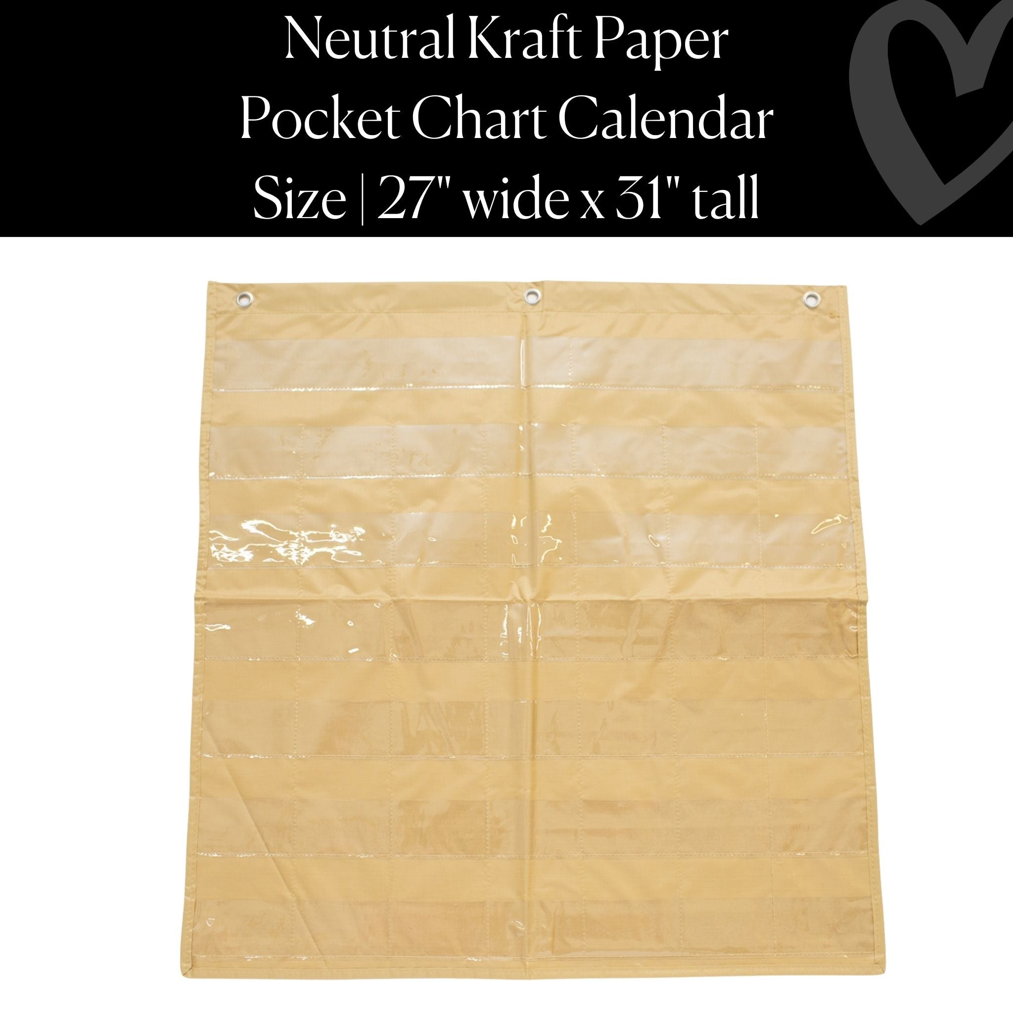 Neutral Kraft Paper Pocket Chart – 44 Pockets | Classroom Calendar for Teachers