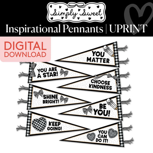 Printable Classic Black and White Inspirational Pennants | Simply Sweet