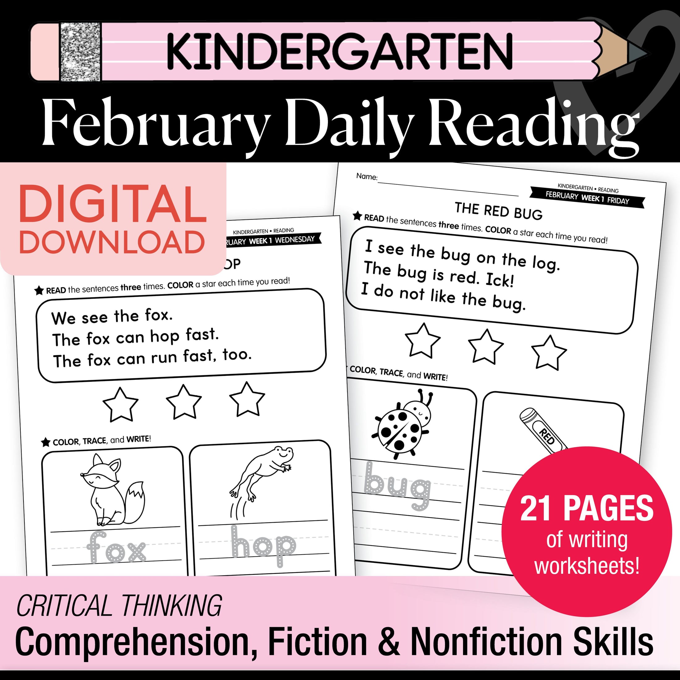 Printable Kindergarten February Daily Reading