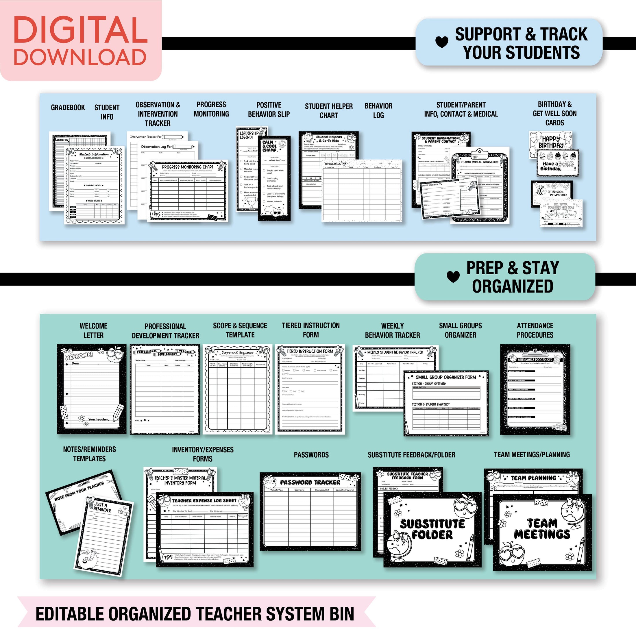 Printable Organized Teacher System Bin | 90s Teacher