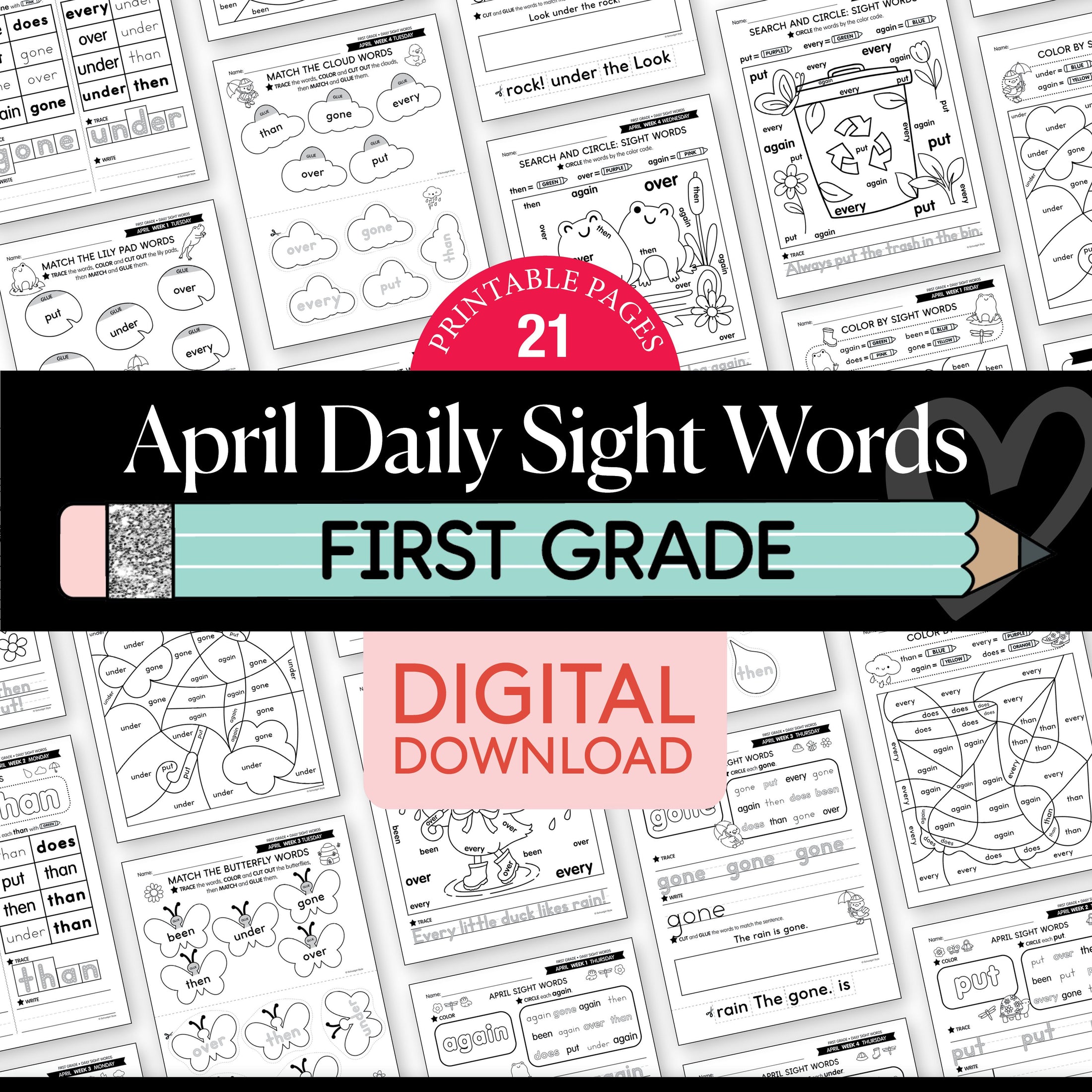 Printable First Grade April Daily Sight Words